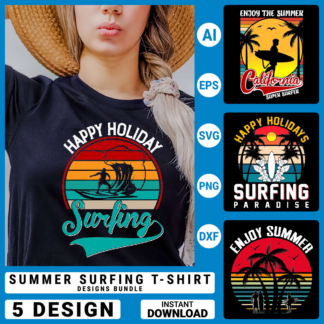 Summer Surfing T-shirt Sublimation Print Graphic by Tati Design