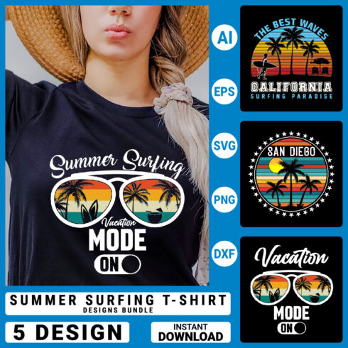 5 Summer T-shirt design Bundle Summer t-shirt design vector Graphic T-shirt Collection cover image.
