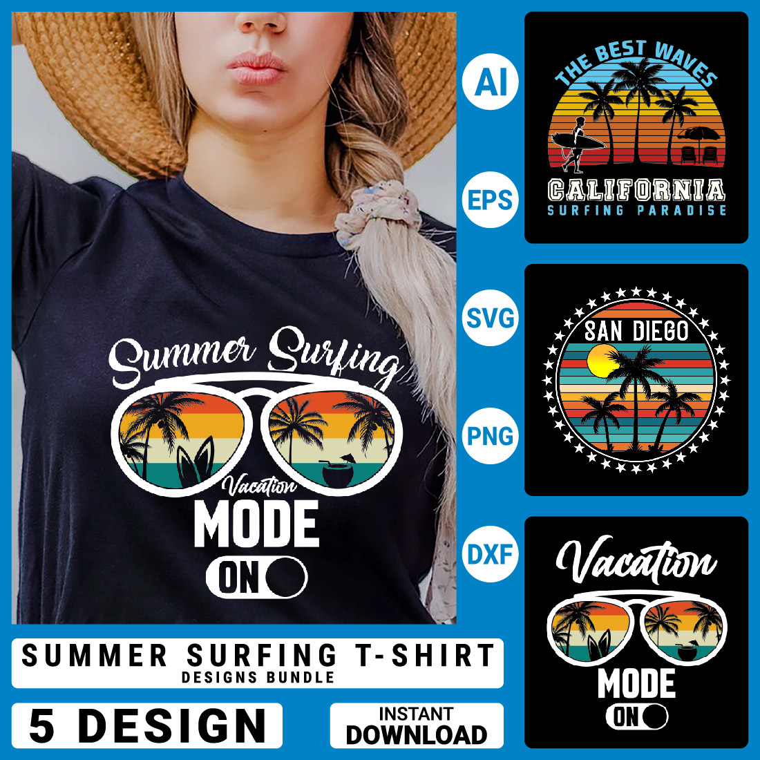 5 Summer T-shirt design Bundle Summer t-shirt design vector Graphic T-shirt Collection cover image.