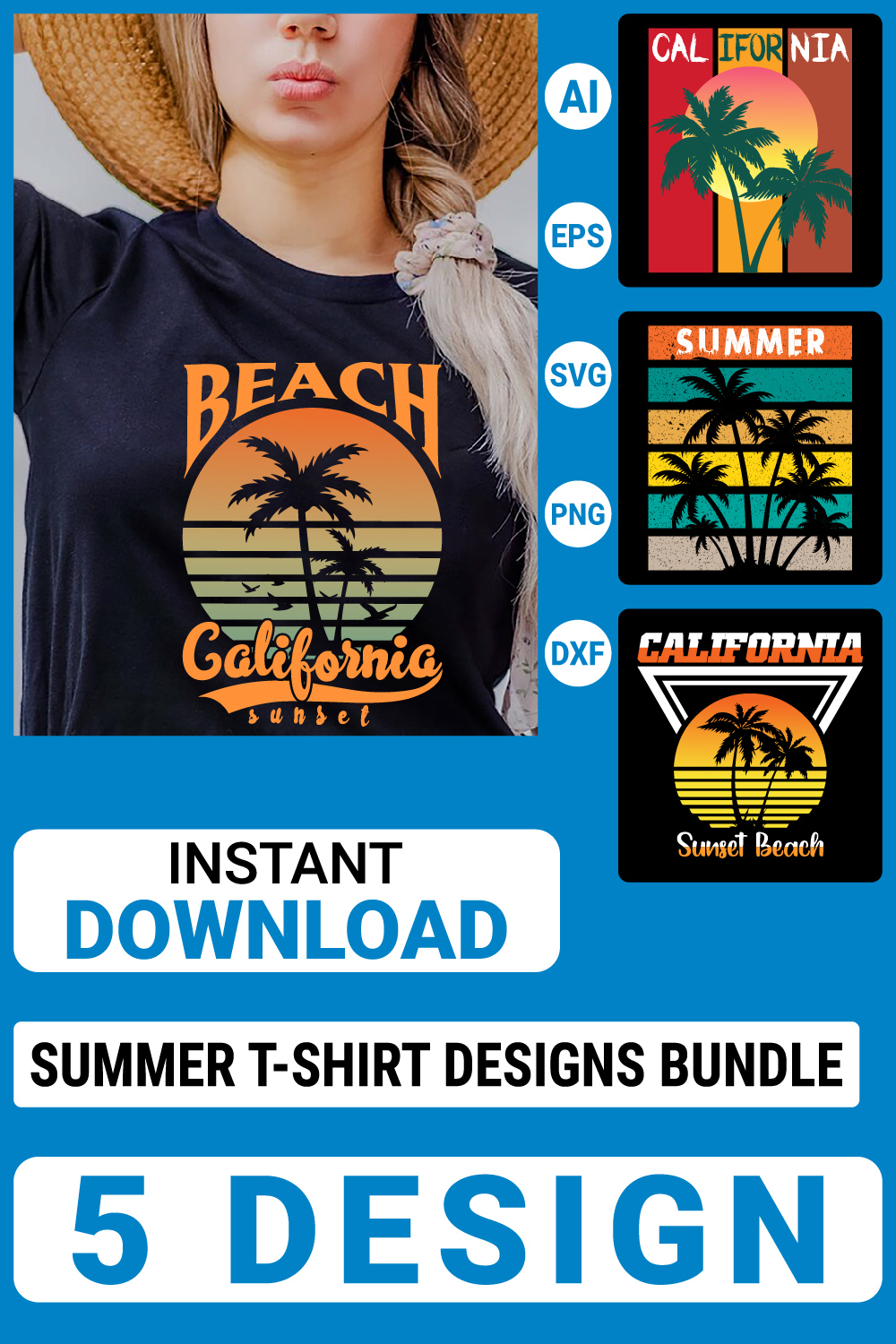 5 Summer T-shirt design Bundle Summer t-shirt design vector Graphic T-shirt Collection pinterest preview image.