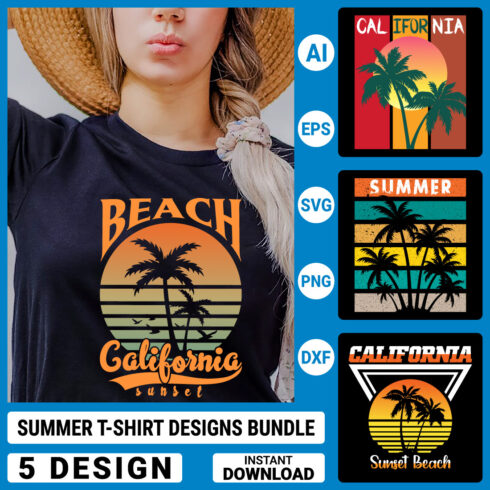 5 Summer T-shirt design Bundle Summer t-shirt design vector Graphic T-shirt Collection cover image.