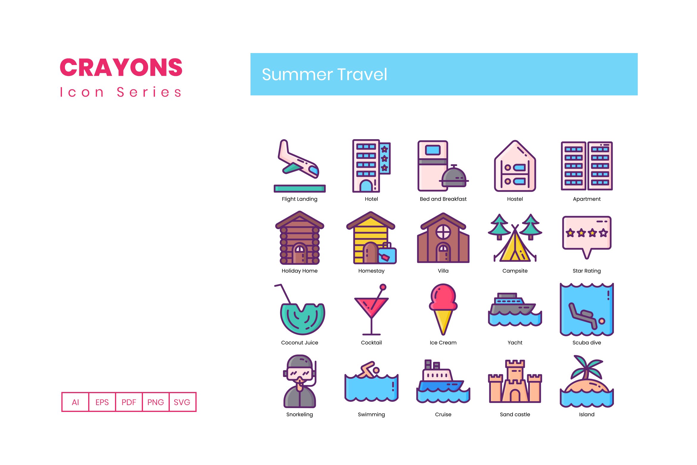 summer travel icons crayons cm 2 997