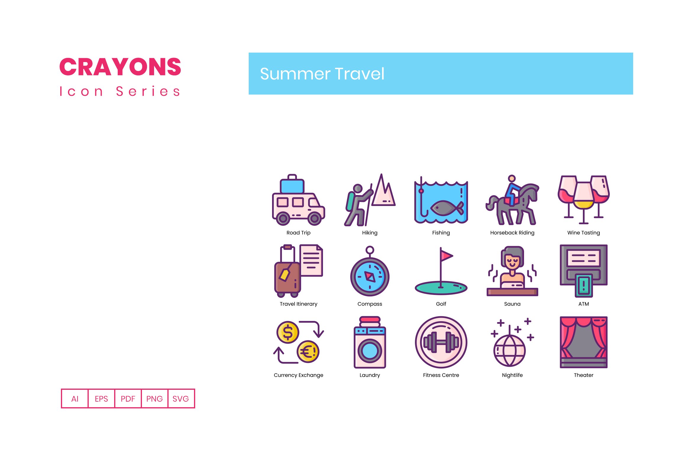summer travel icons crayons cm 4 143
