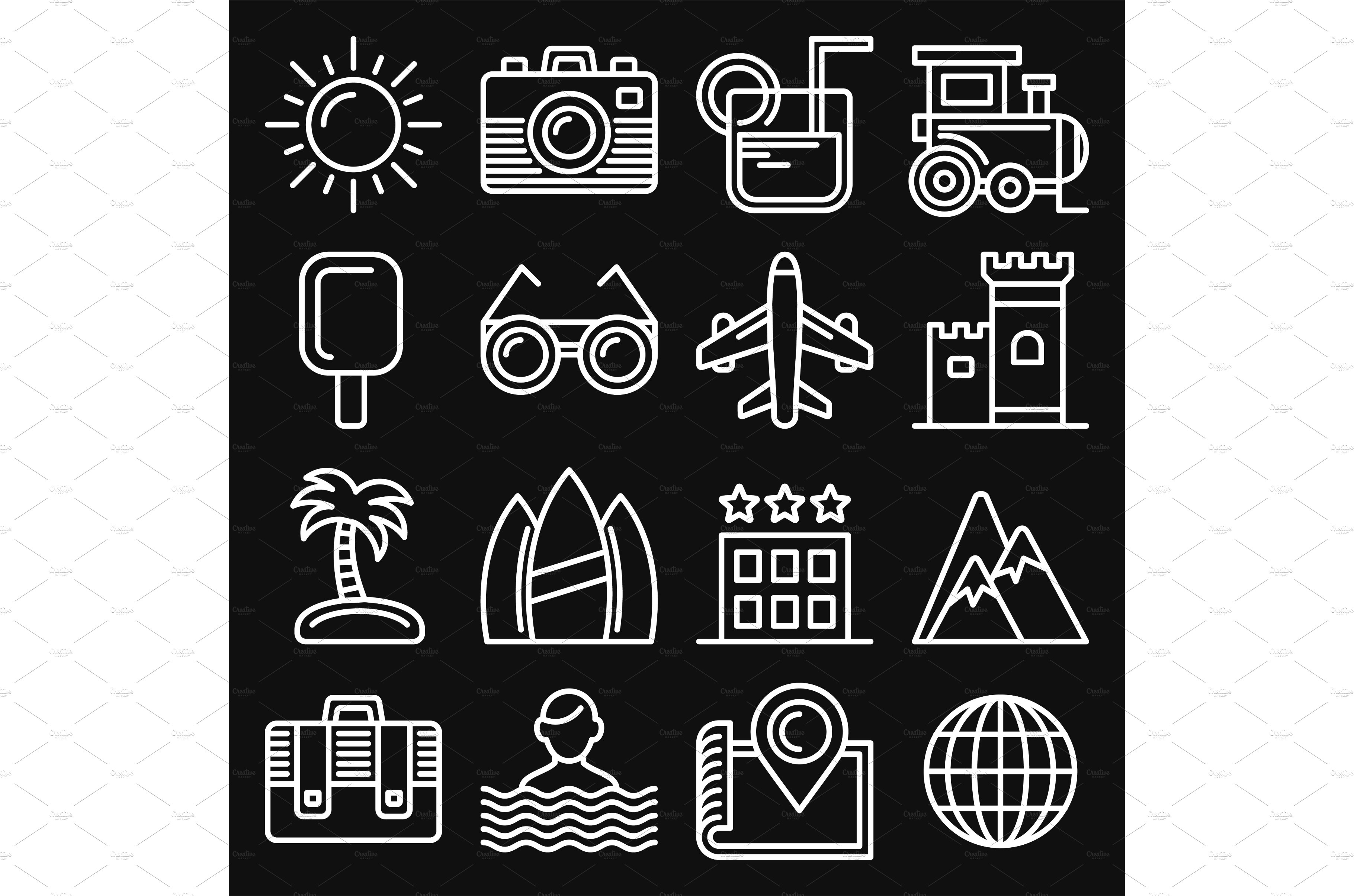 Summer Icons Set on Black Background cover image.