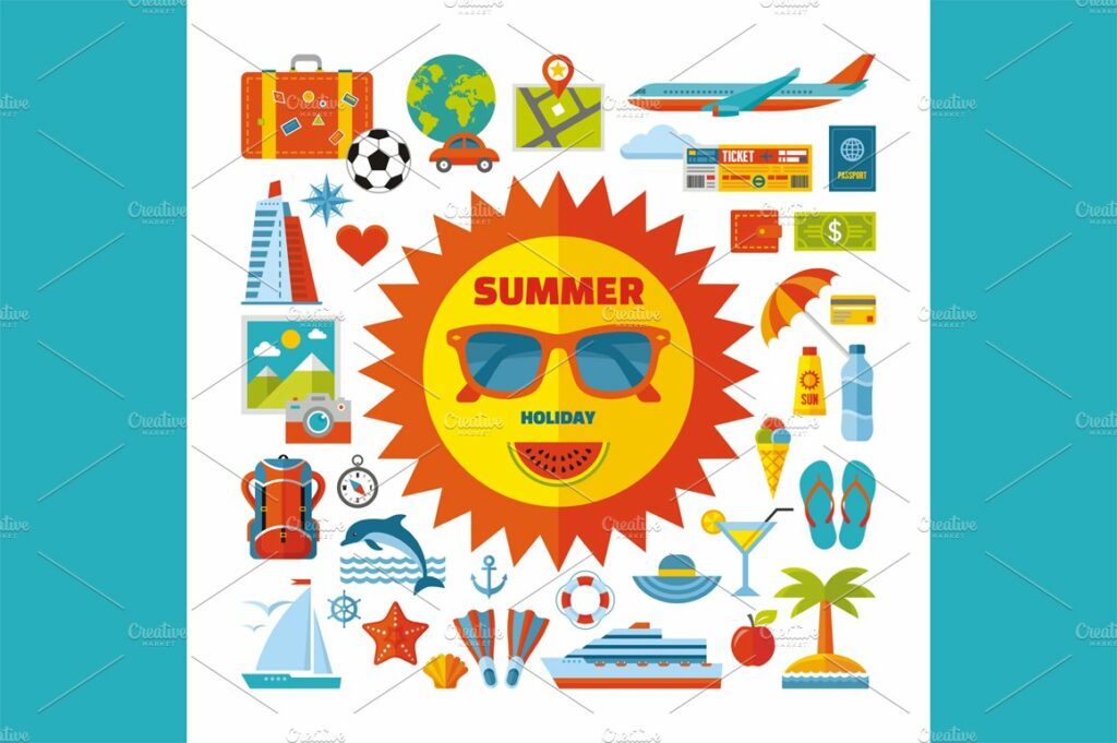 Summer Holiday Flat Icons Set – MasterBundles