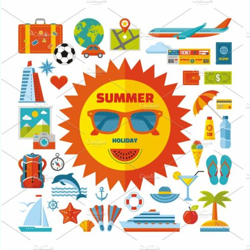 Summer Holiday Flat Icons Set cover image.