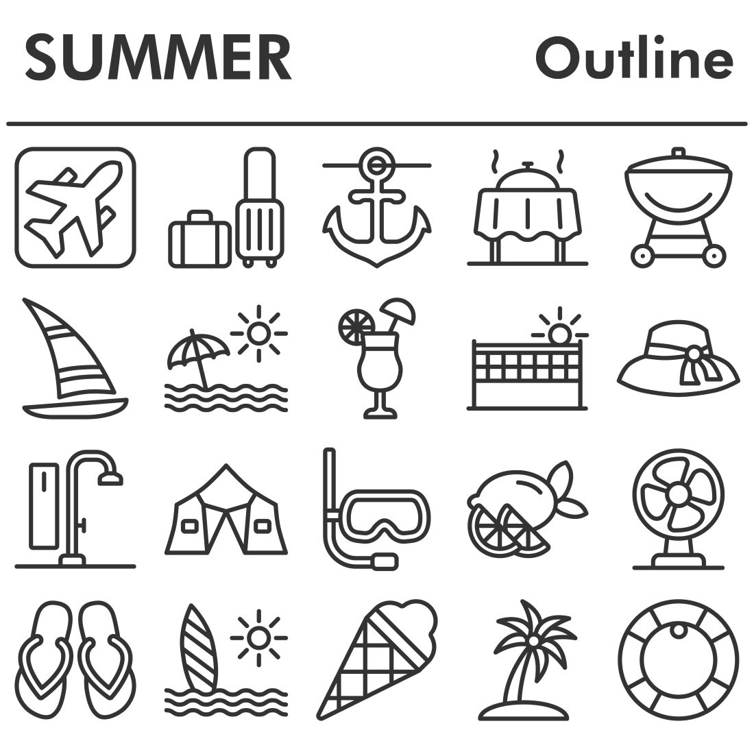 Set, summer icons set preview image.