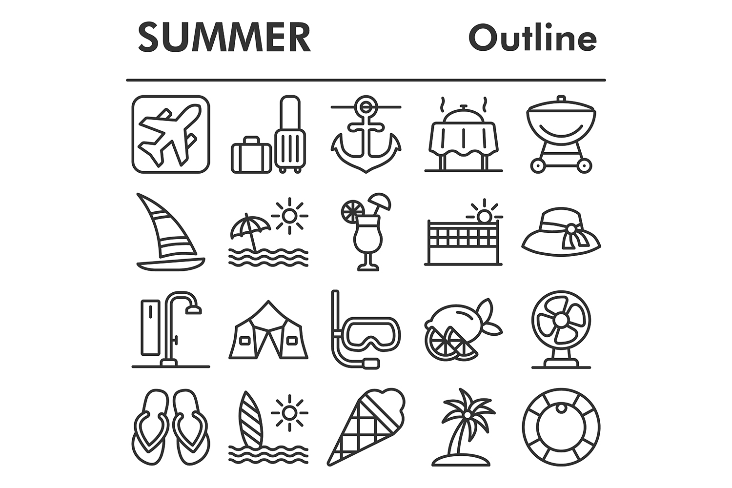 Set, summer icons set pinterest preview image.