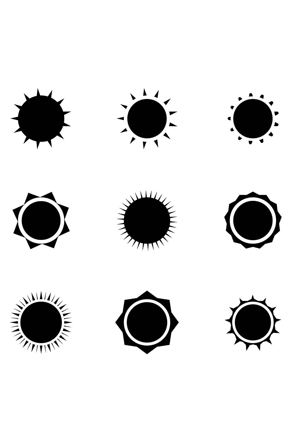 Set of Sun isolated on white background vector pinterest preview image.