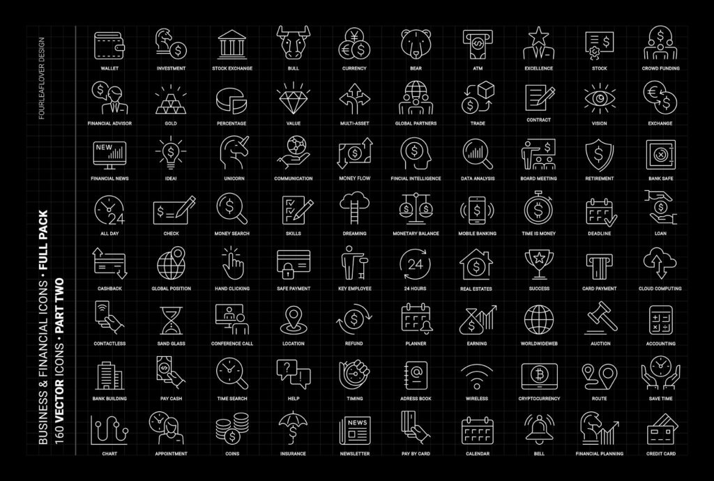 160 Business and Financial Icons Set – MasterBundles
