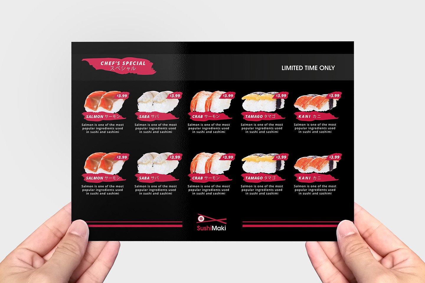 Sushi Restaurant Flyer Template preview image.