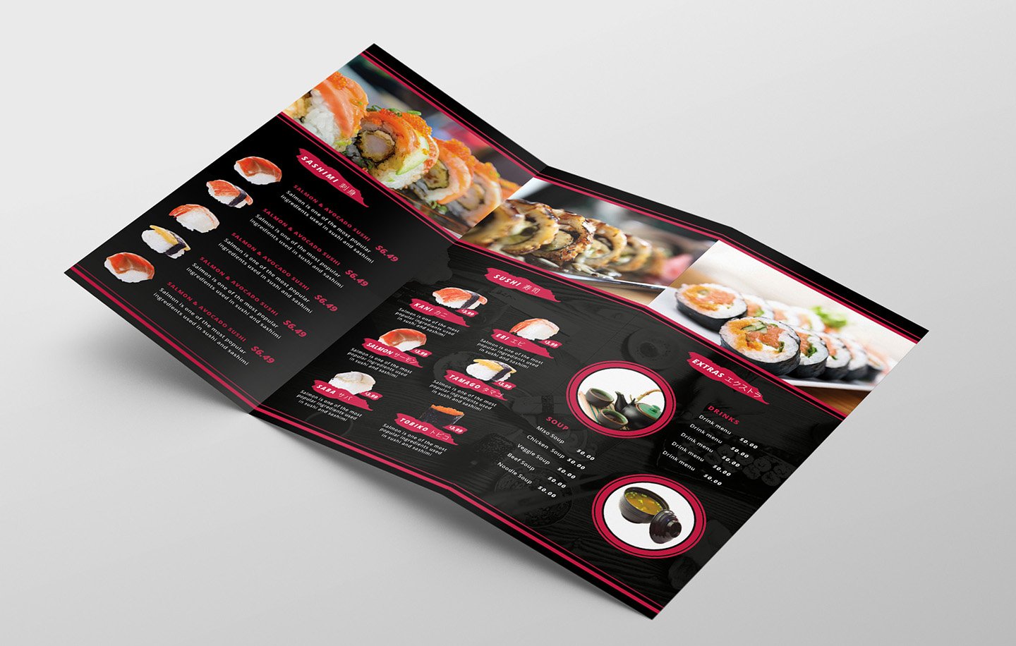 Trifold Sushi Menu Template cover image.