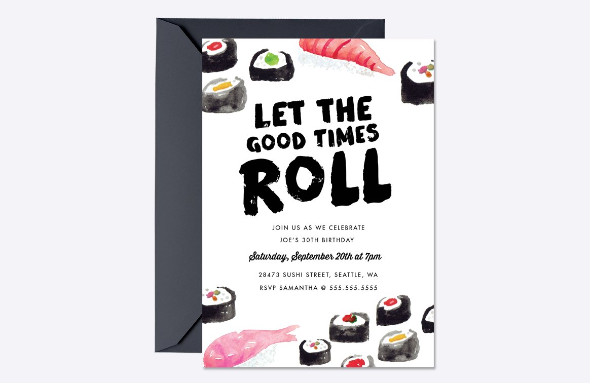 Sushi Birthday Invite Template cover image.
