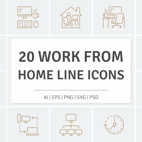 Work From Home Line Icons cover image.