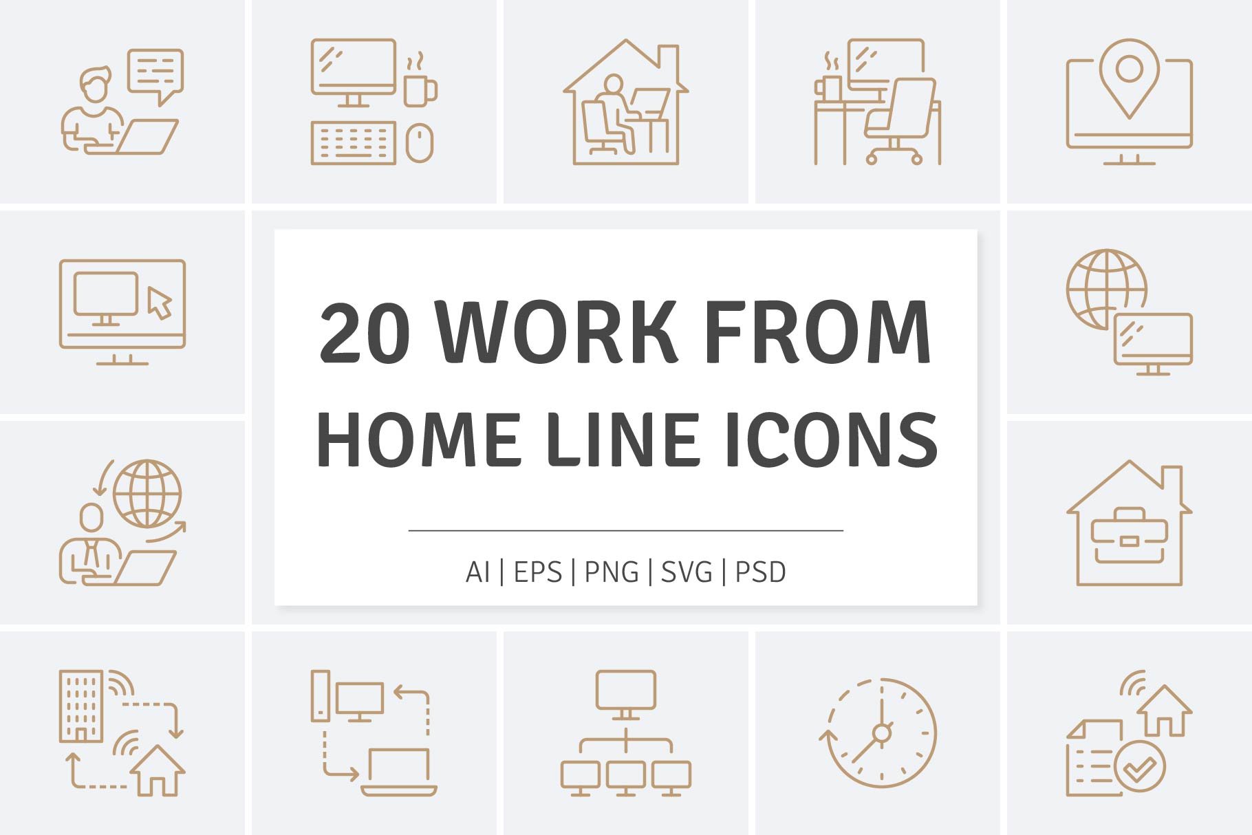 Work From Home Line Icons cover image.