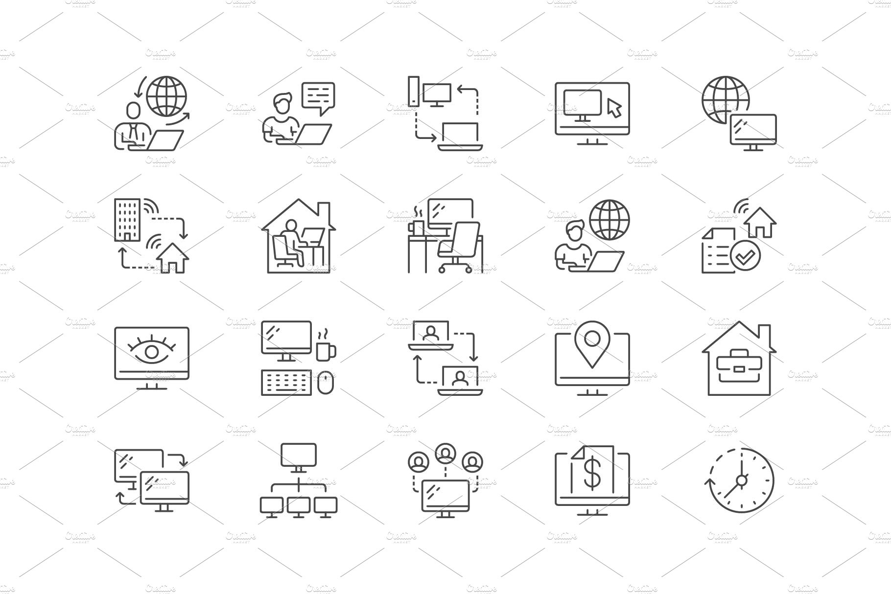 Work From Home Line Icons preview image.