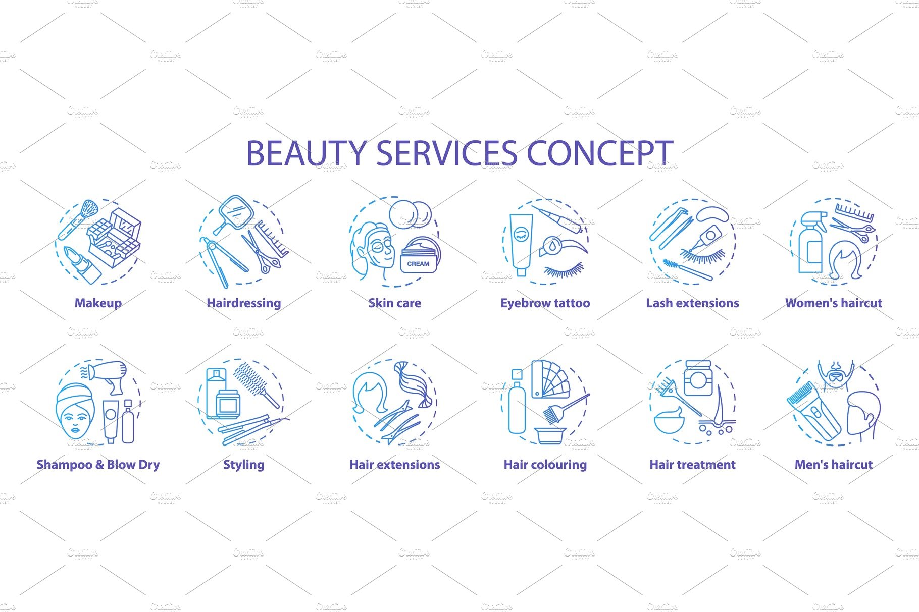 Beauty services concept icons set cover image.