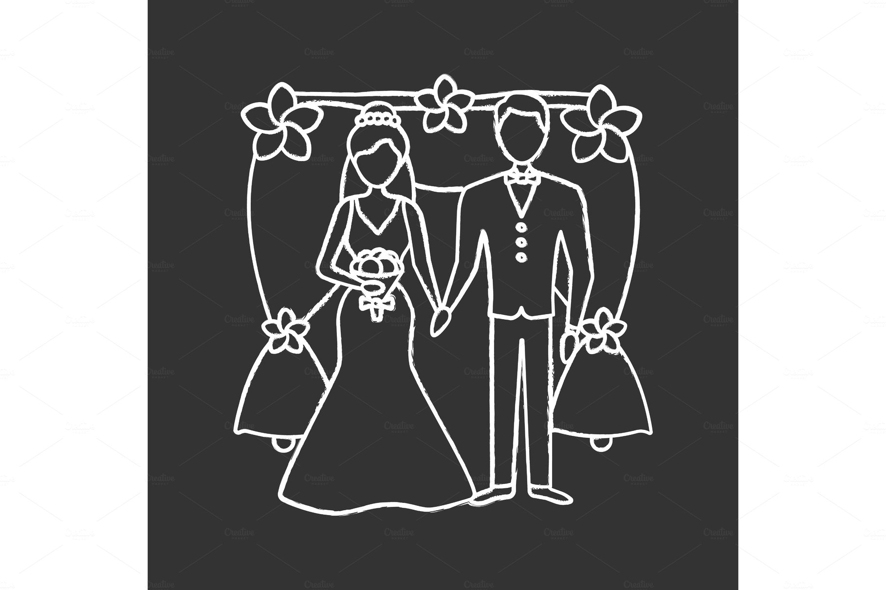 Bride and bridegroom chalk icon cover image.