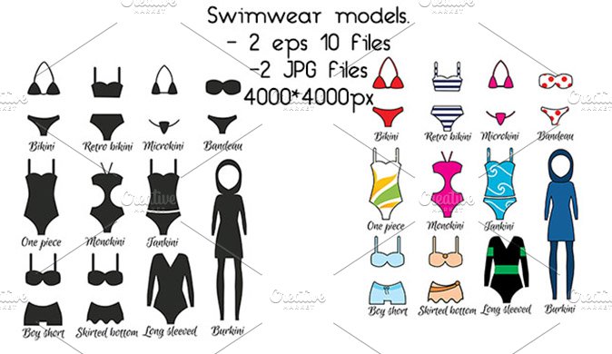 Swimsuits, swimwear models. vector cover image.