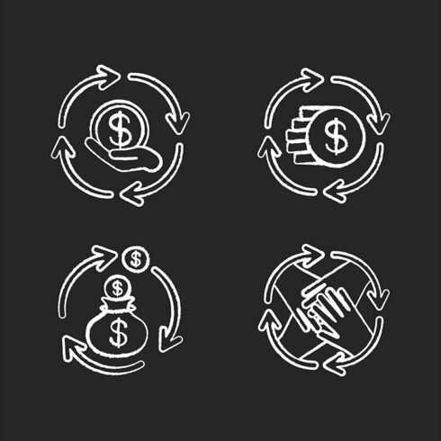 Financial synergy chalk white icons cover image.