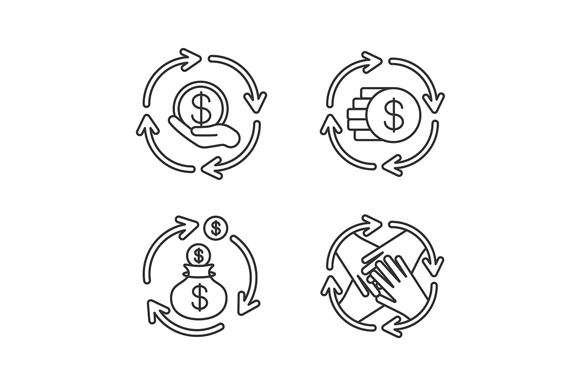 Financial synergy linear icons set cover image.