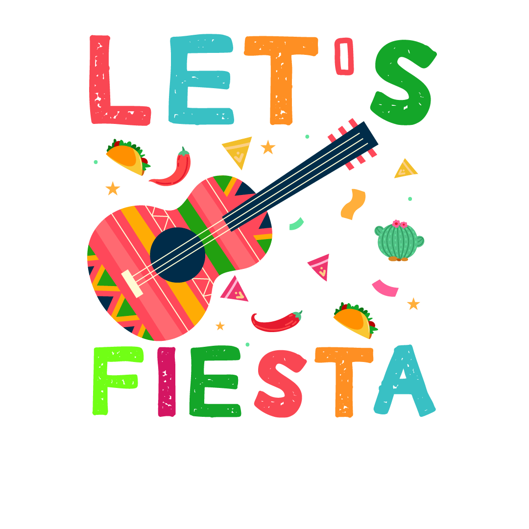 Poster with a guitar and the words let's fiesta.