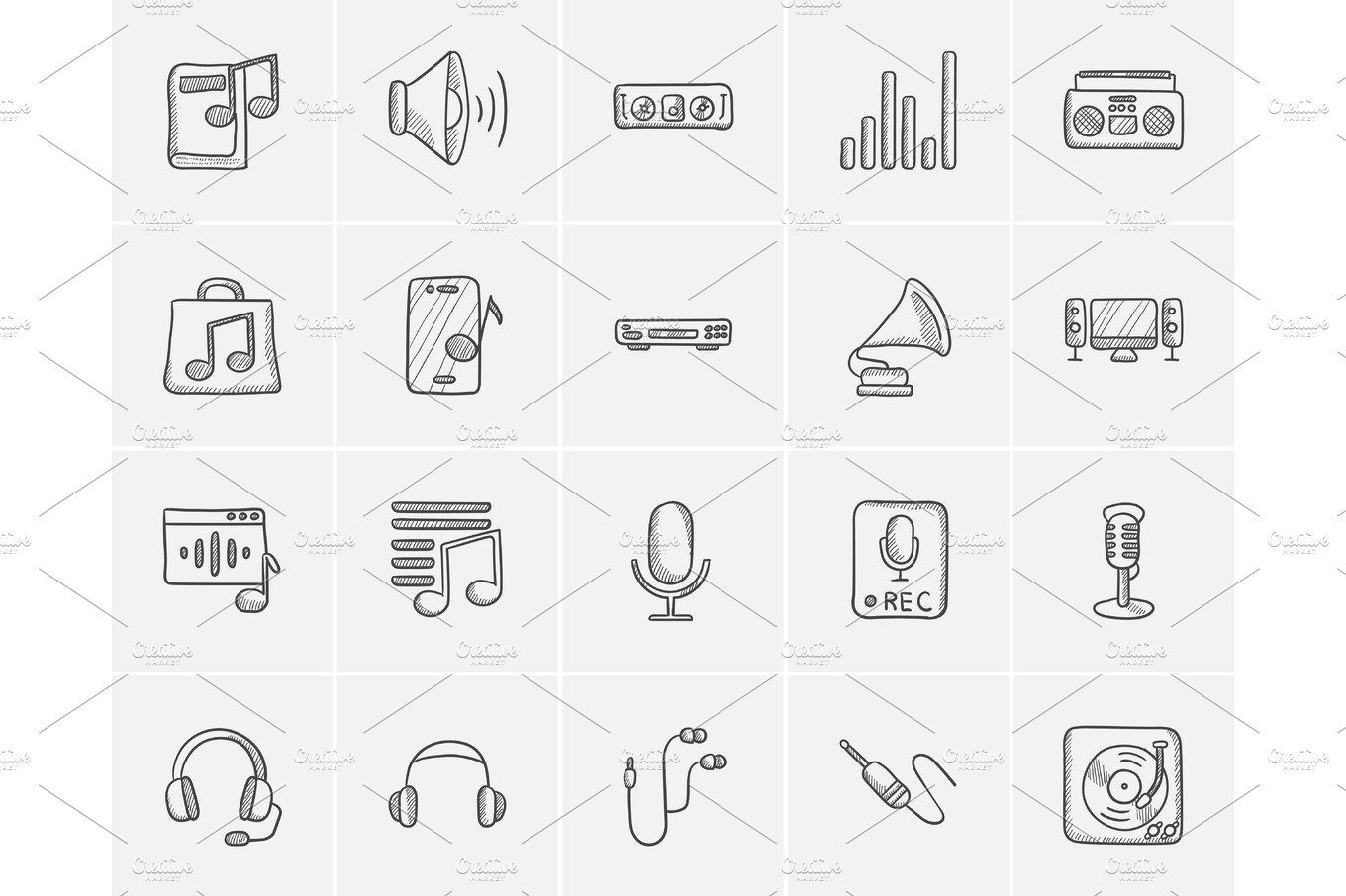 Media sketch icon set. cover image.