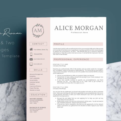 2 Pages Word Resume Template cover image.