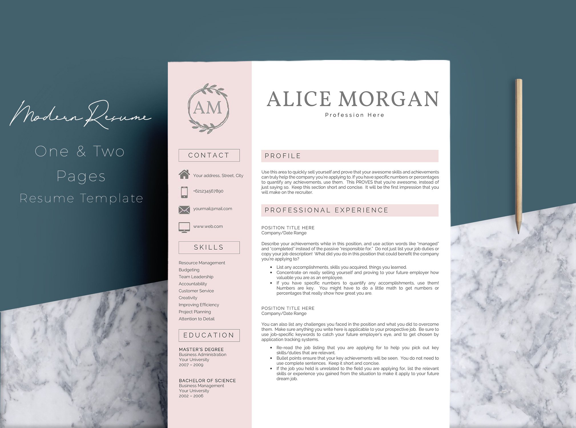 2 Pages Word Resume Template cover image.