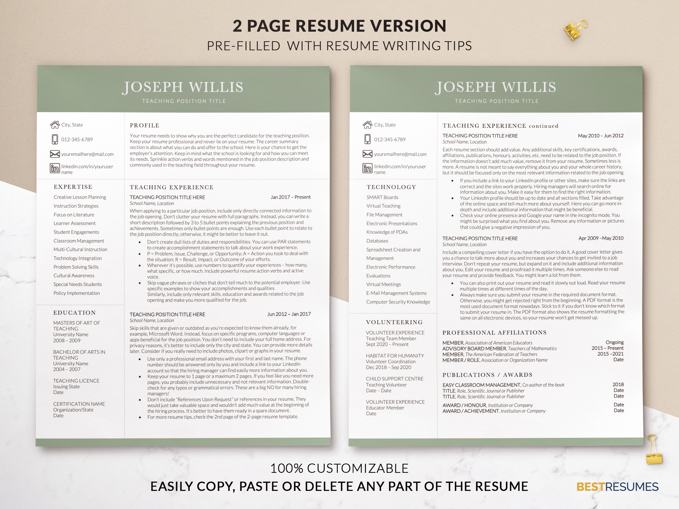 teachers resume template two page resume joseph willis 658