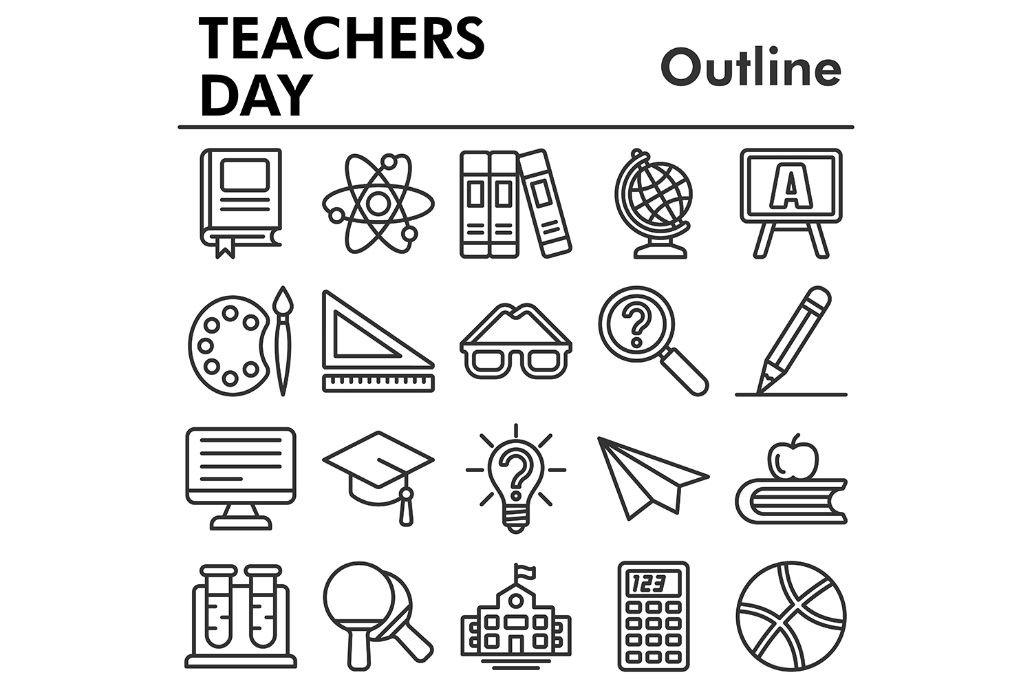 Set, teachers Day icons set pinterest preview image.