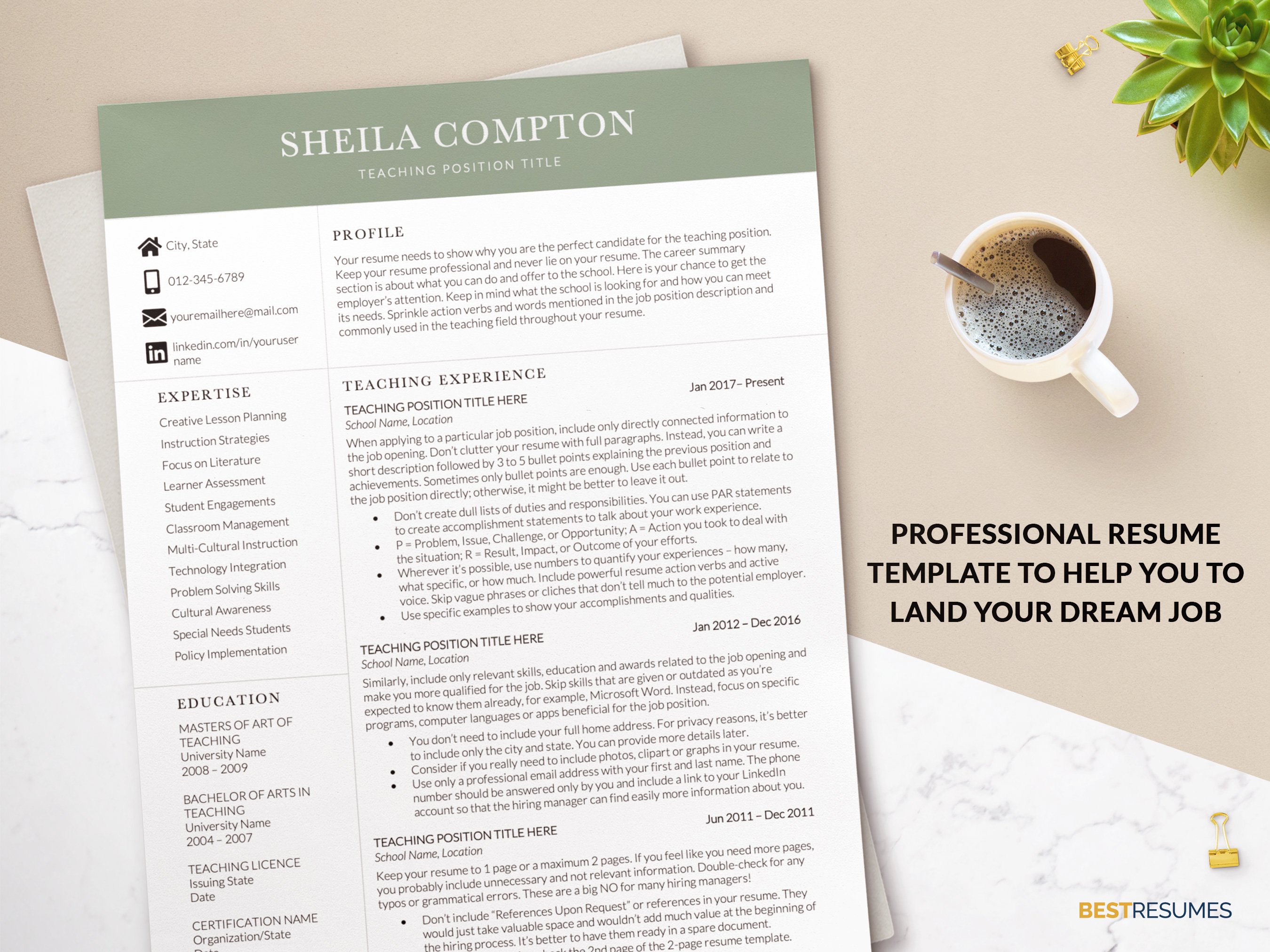 teaching resume template professional resume sheila compton 973