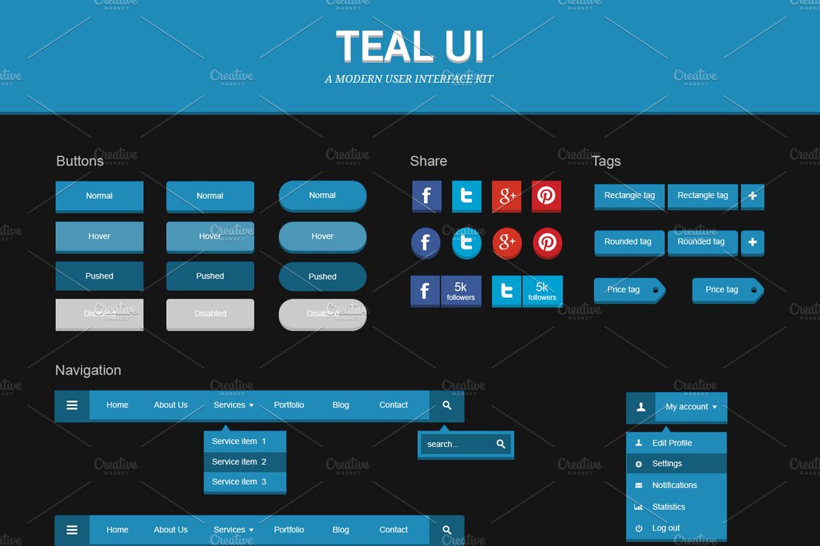 Teal UI Kit cover image.