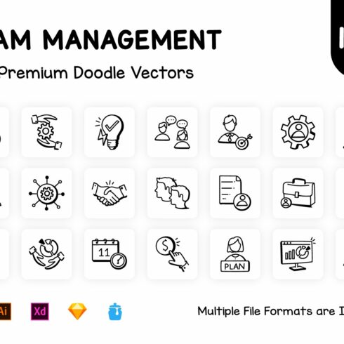 100 Management Team Icon Vectors cover image.