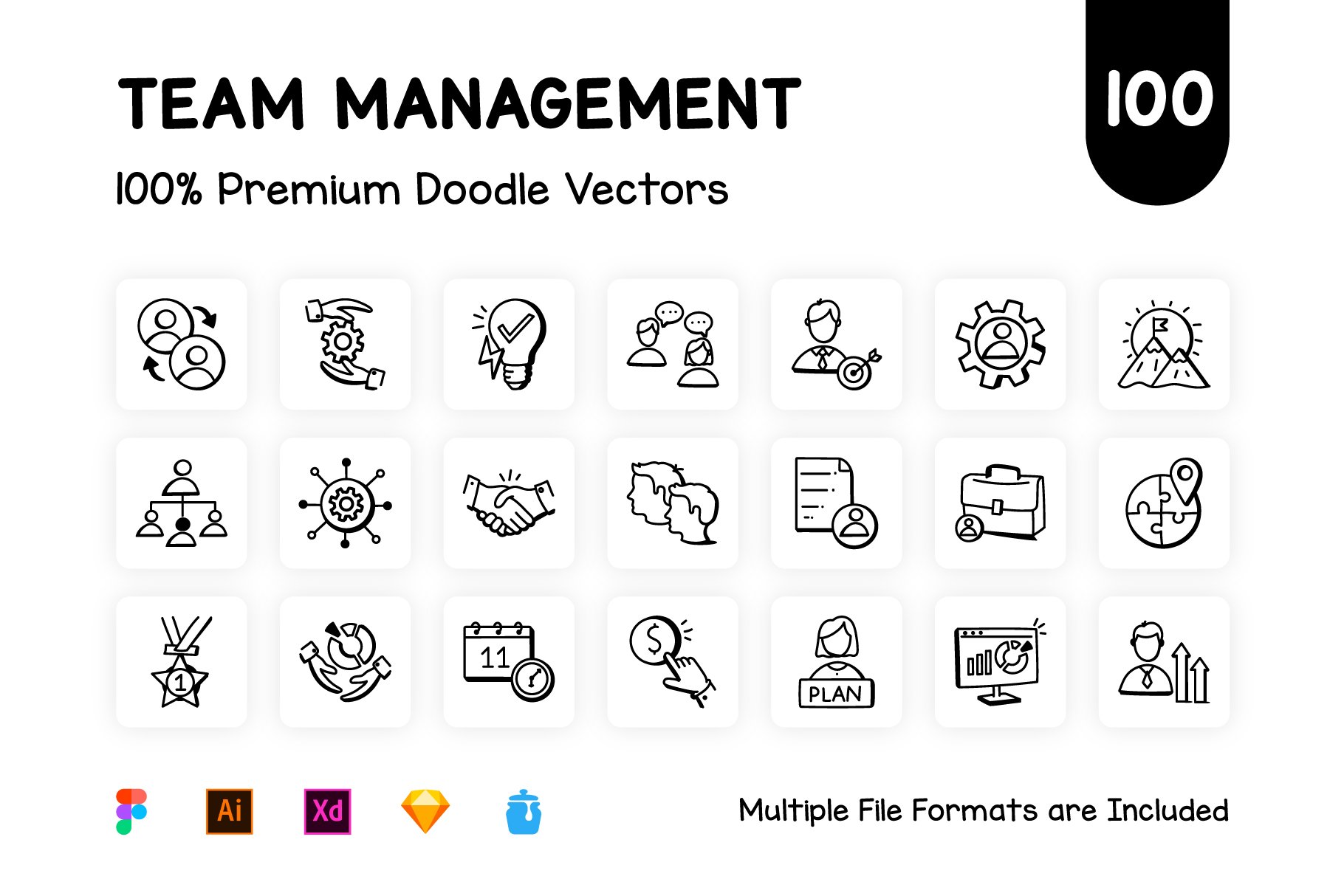 100 Management Team Icon Vectors cover image.