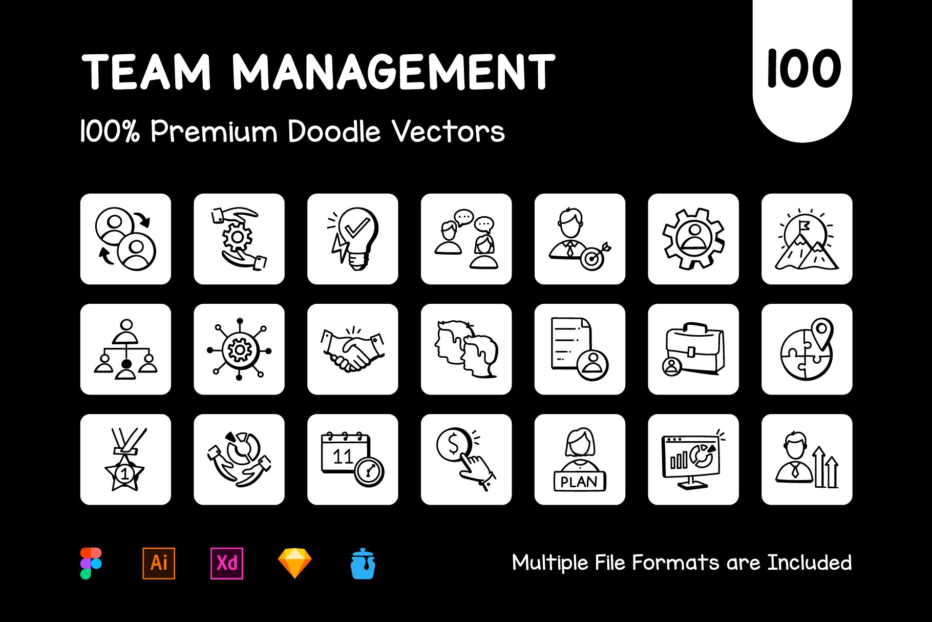 100 Management Team Icon Vectors preview image.