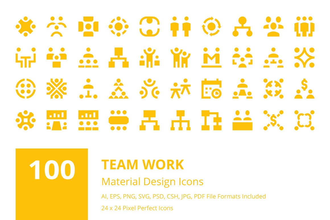 100 Team Work Material Design Icons cover image.