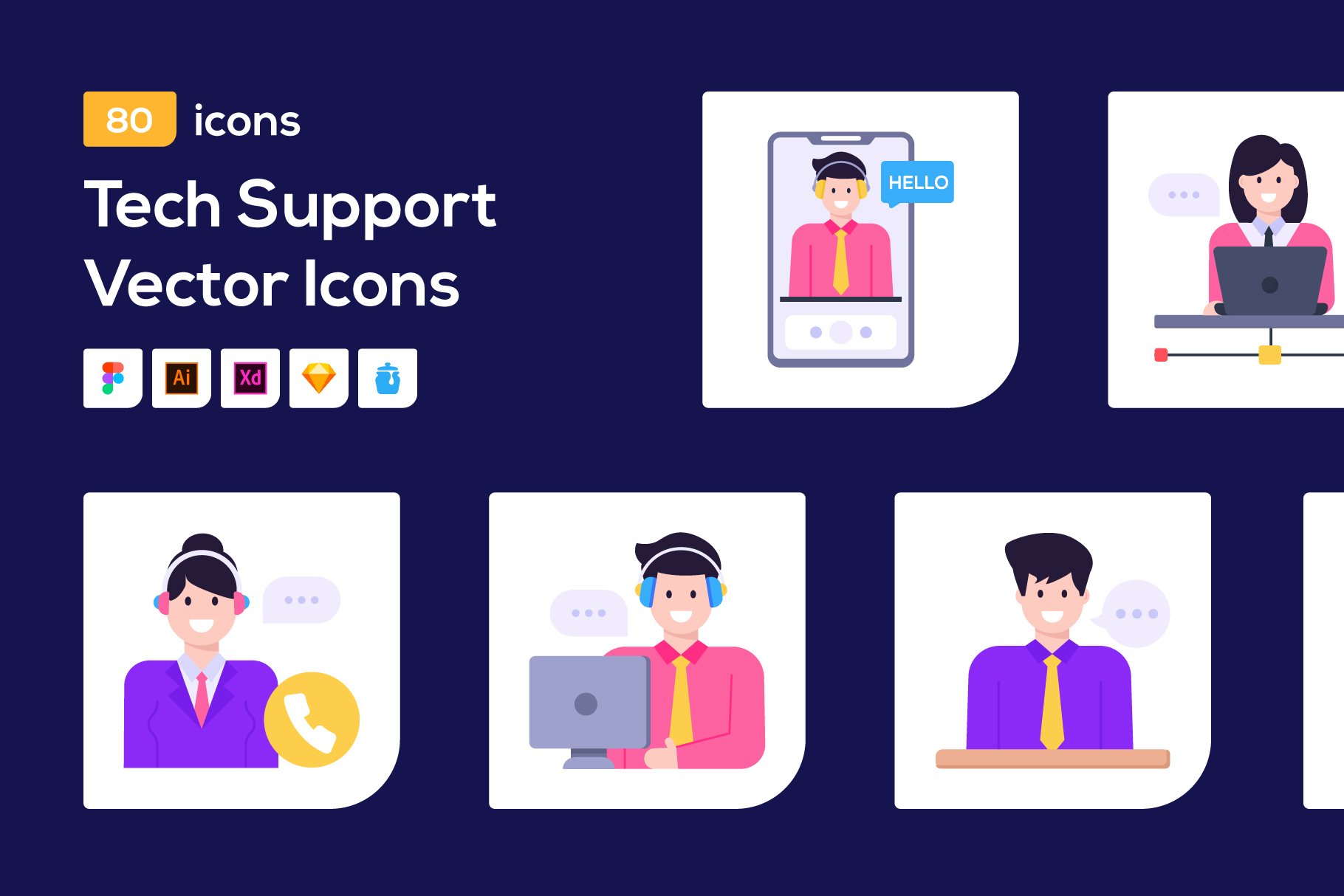 80 Flat Customer Support Vector Icon cover image.