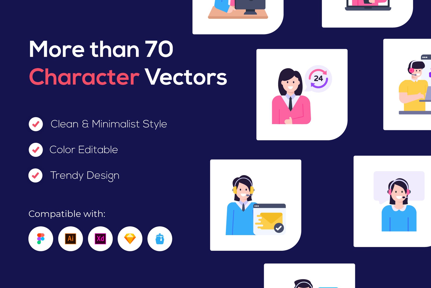 80 Flat Customer Support Vector Icon preview image.