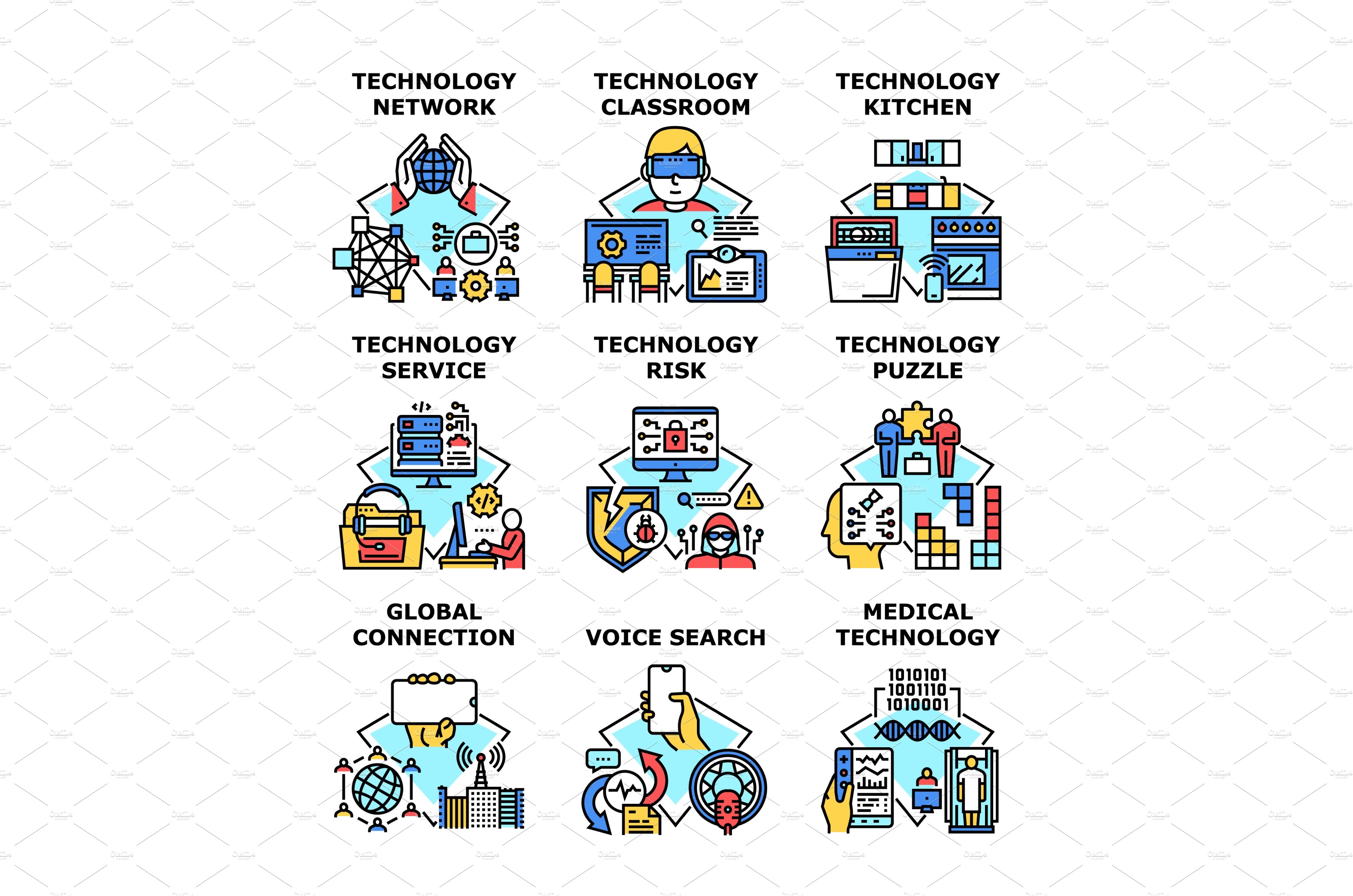 Technology Service Set Icons Vector cover image.