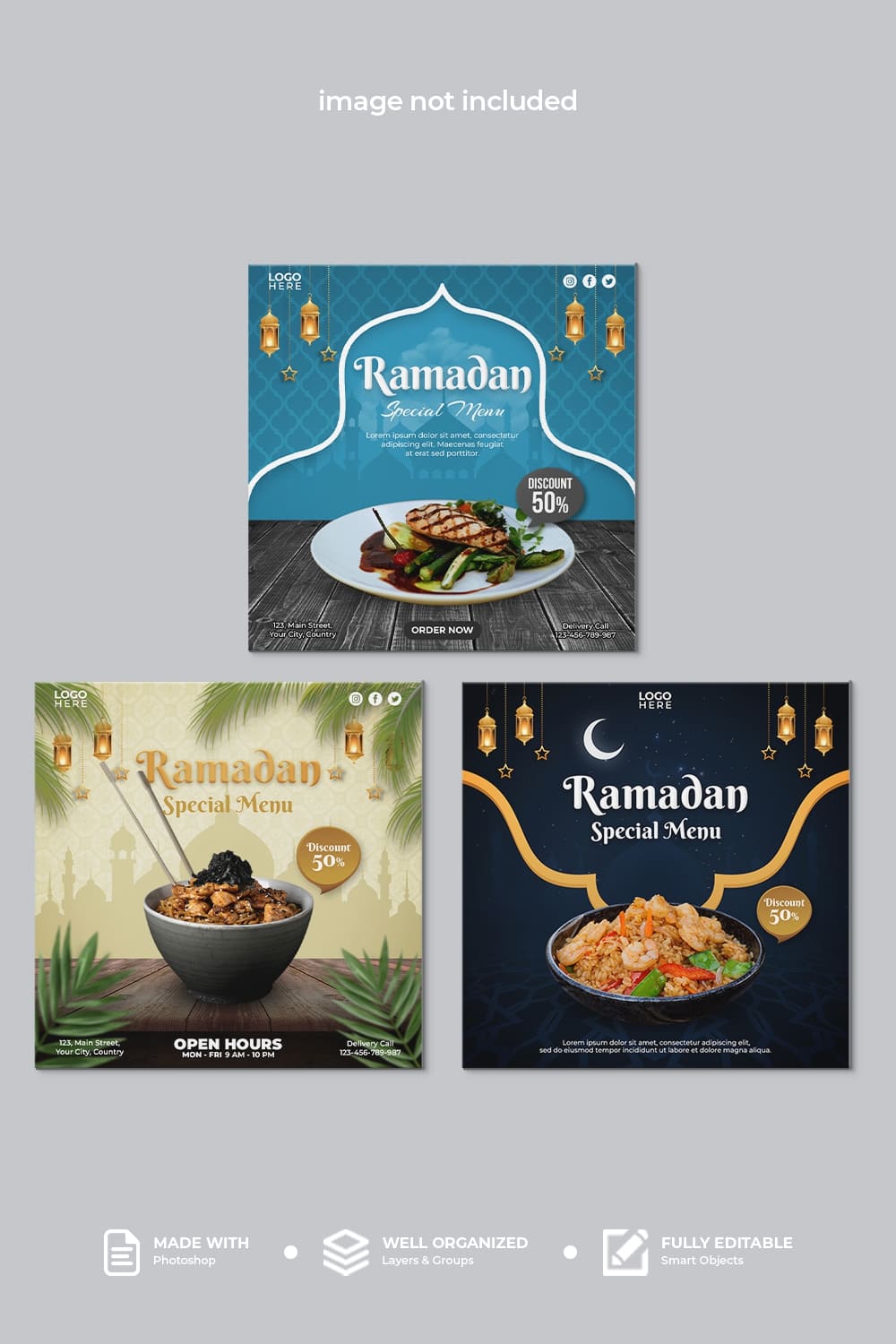 Social Media Post Template Collection For Ramadan Special Menu – Only $6 pinterest preview image.