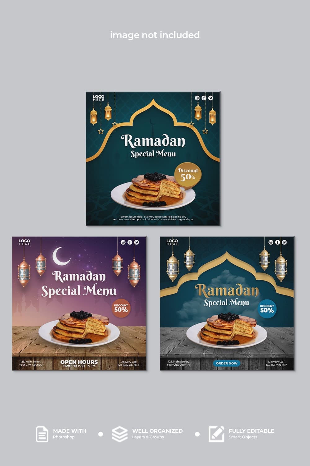 Social Media Post Template Collection For Ramadan Special Menu pinterest preview image.