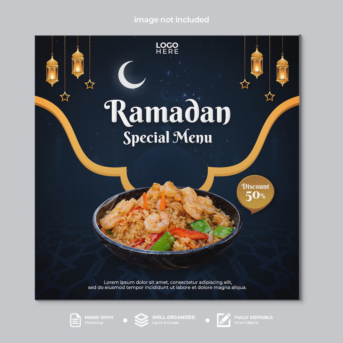 Ramaan special menu with a bowl of food.