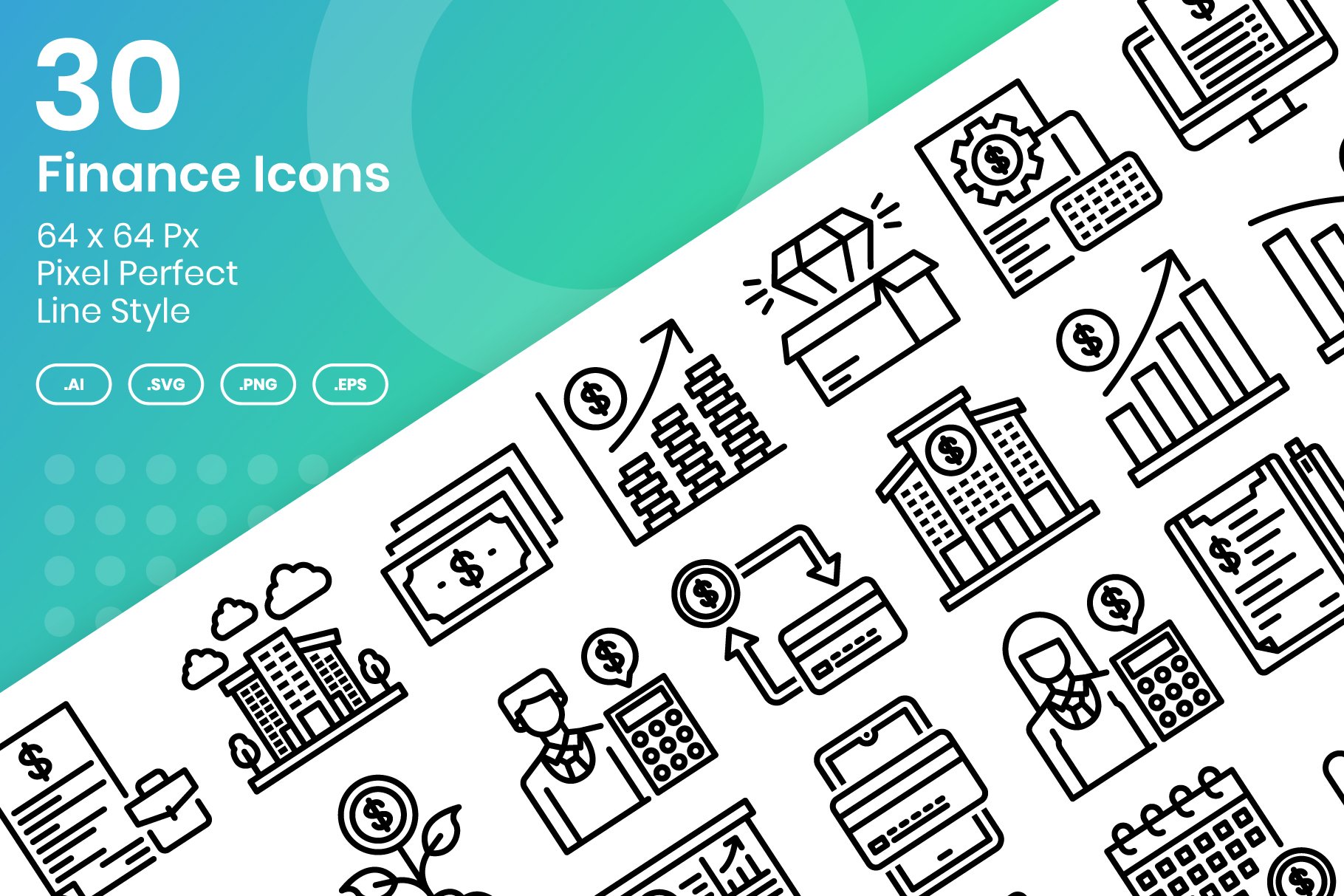 30 Finance Icons Set - Line cover image.
