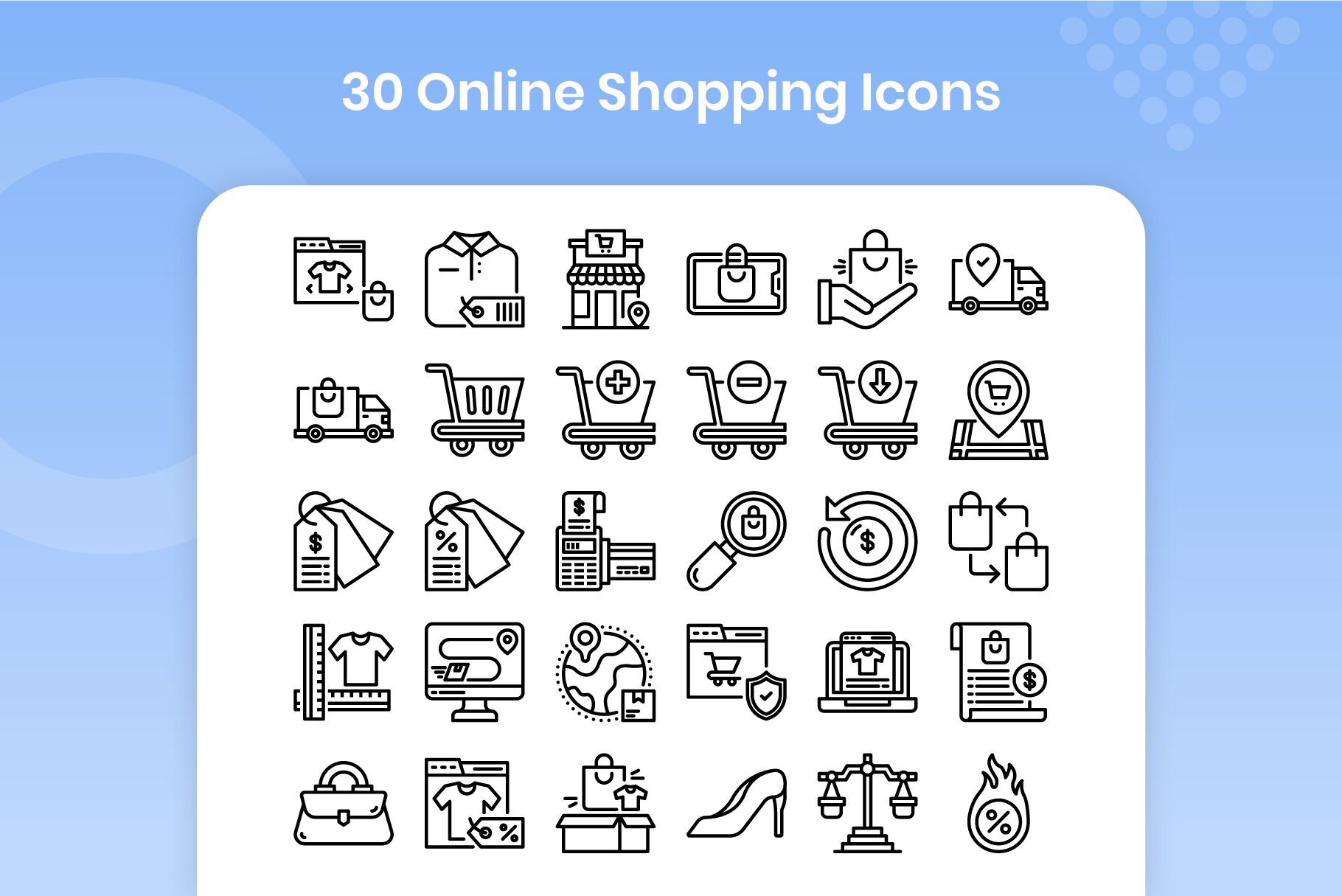 30 Online Shopping Icons Set - Line preview image.