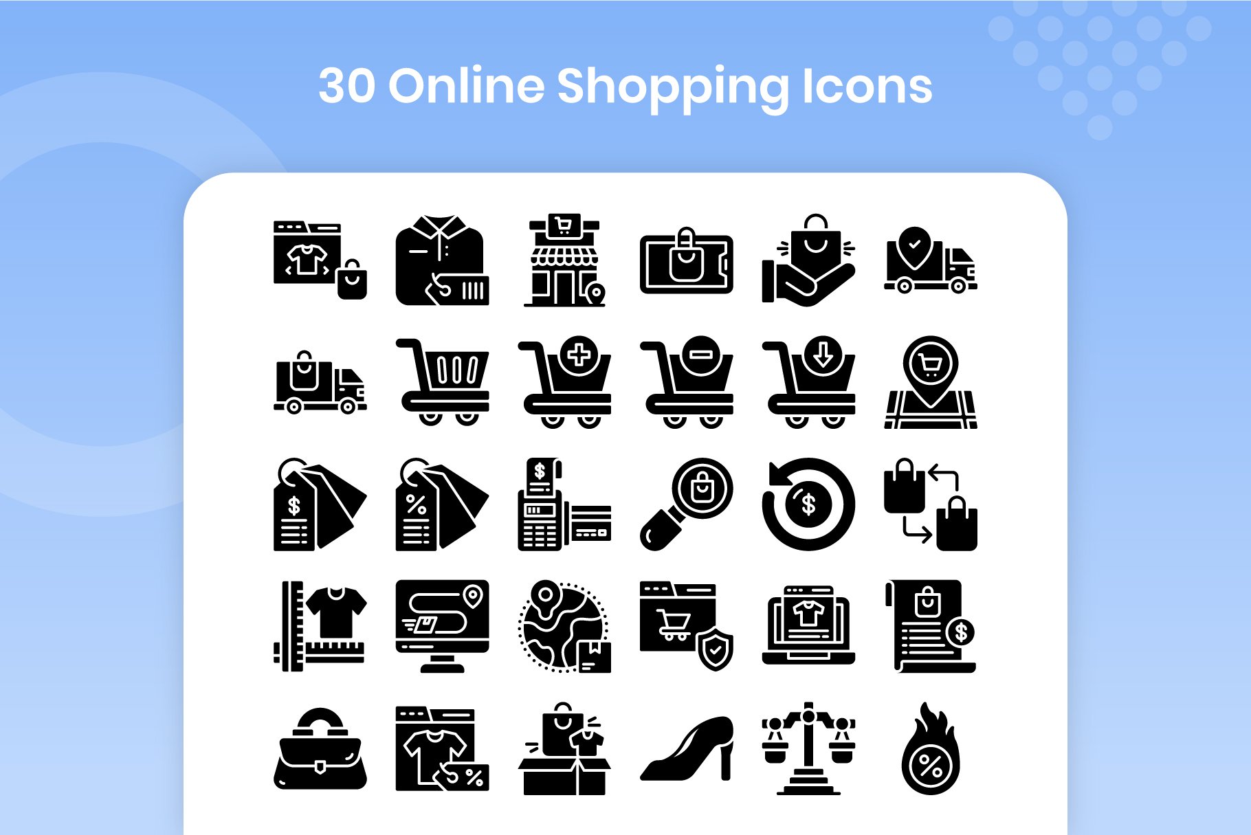 30 Online Shopping Icons Set - Glyph preview image.