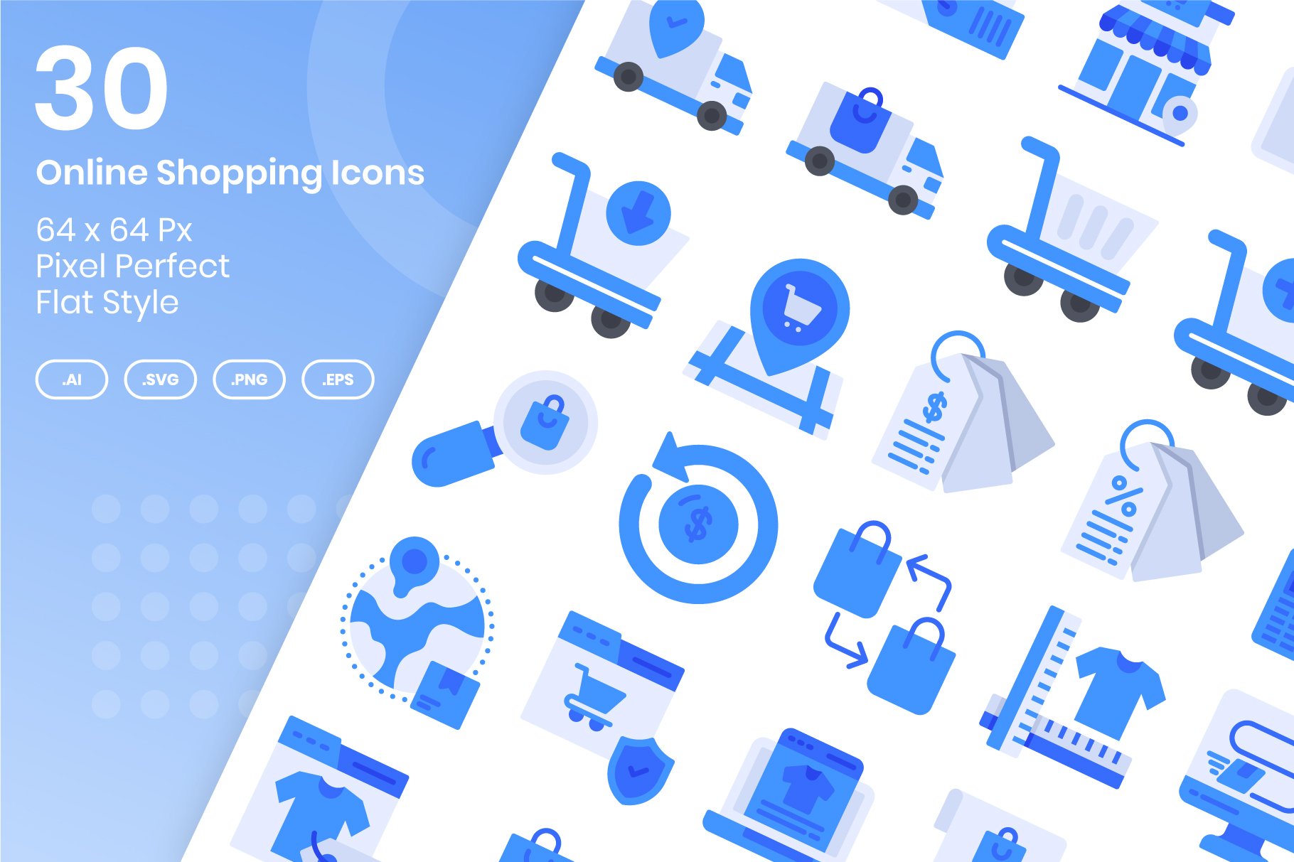 30 Online Shopping Icons Set - Flat cover image.