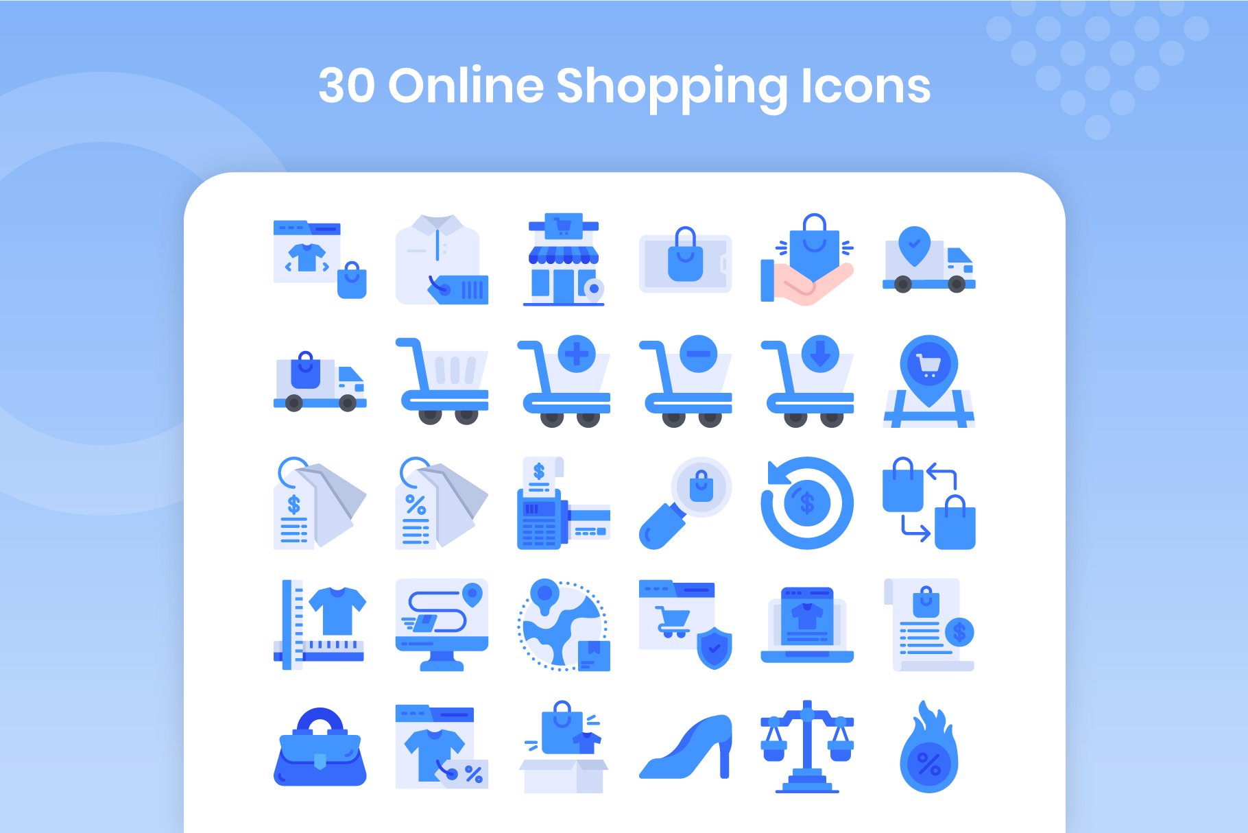 30 Online Shopping Icons Set - Flat preview image.