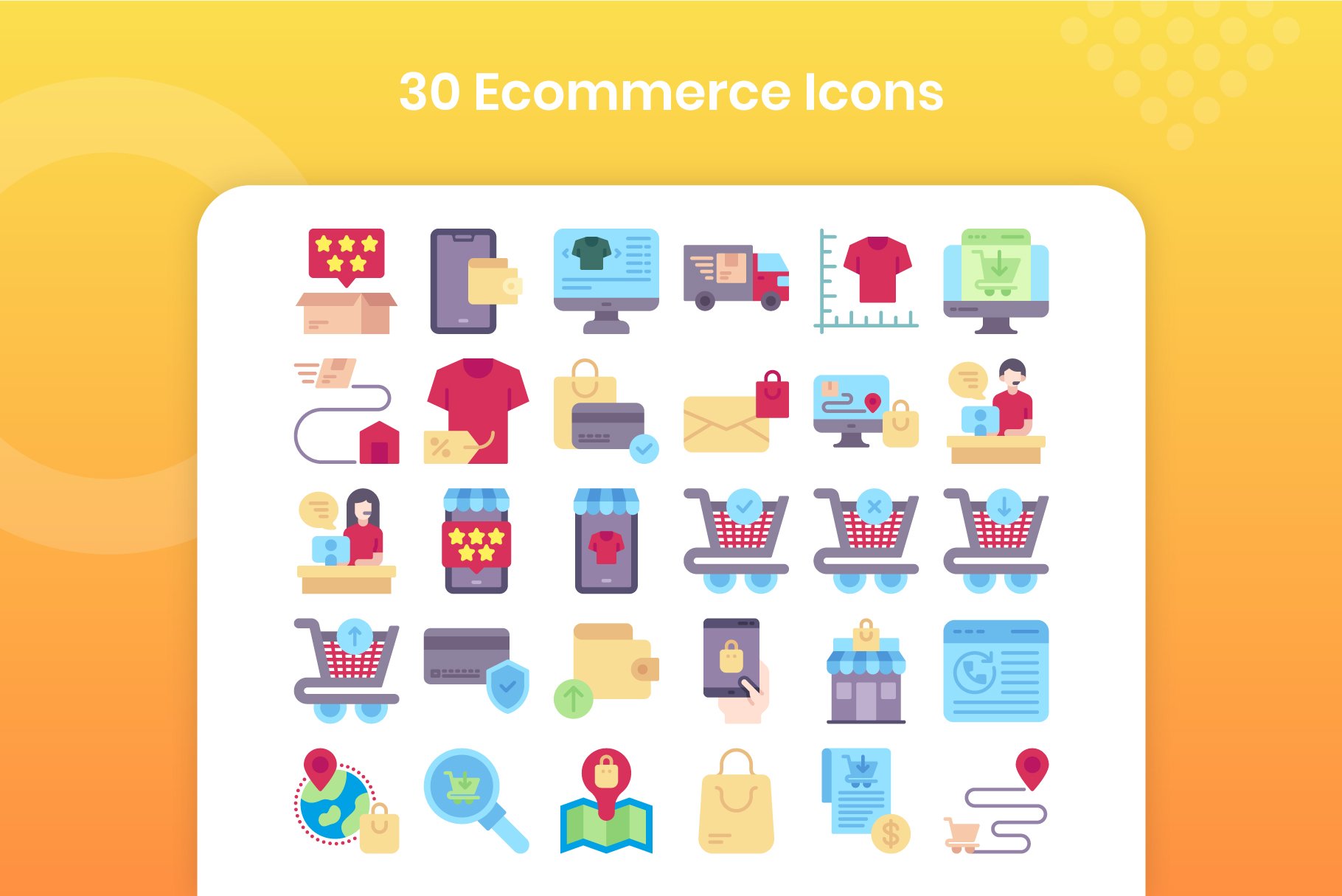 30 Ecommerce Icons Set - Flat preview image.