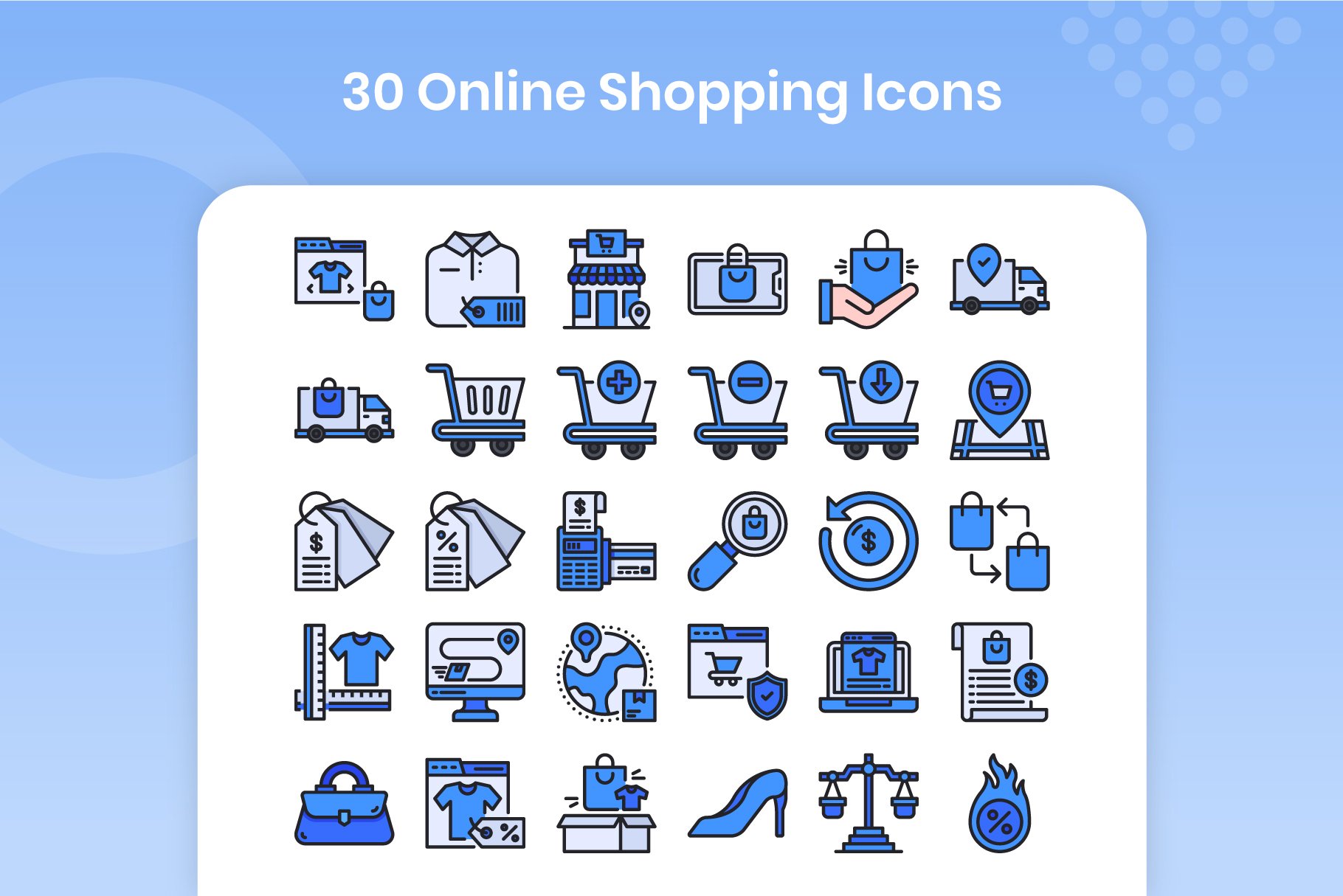 30 Online Shopping Icons Filled Line preview image.